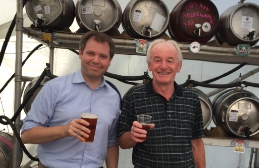 Edward enjoying a pint with the Malt Shovel's landlord at the beer festival