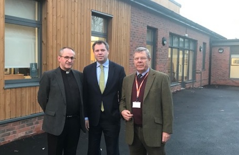 Edward with the Archdeacon & Chair of Governors outside the new block