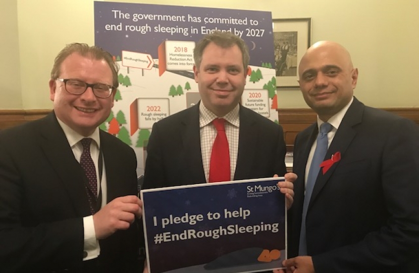 Edward with Ministers Sajid Javid and Marcus Jones at the St Mungos event