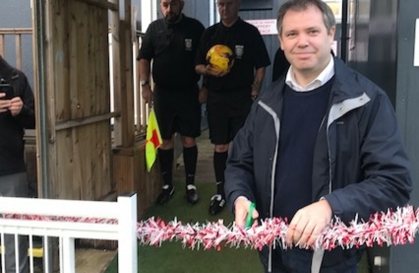 Edward cuts the ribbon at Anstey Nomads FC ground