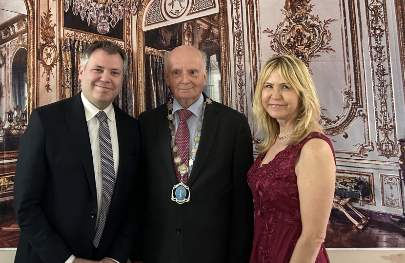 Edward at the Syston Civic Reception with Council Chair Tom Barkley and Town Manager Catherine Voyce