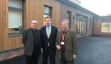 Edward with the Archdeacon & Chair of Governors outside the new block